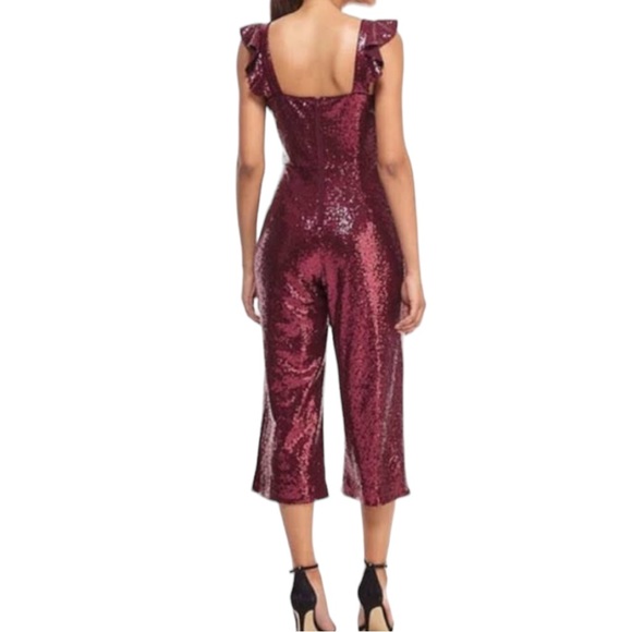 Gal Meets Glam Garnet Party Sequin Cropped Jumpsuit Ruffle Cap Sleeve size 12 - Picture 2 of 14